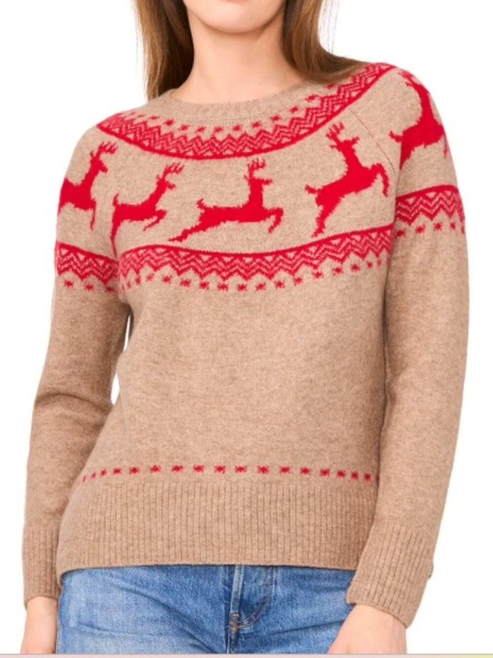 Vince Camuto Women's Holiday Sweater XSmall Brown Reindeer